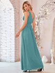 Pleated Sleeveless V-Neck Chiffon Maxi Dress – Dusty Blue