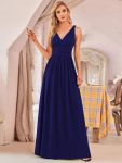 Pleated Sleeveless V-Neck Chiffon Maxi Dress – Royal Blue