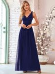 Pleated Sleeveless V-Neck Chiffon Maxi Dress – Royal Blue