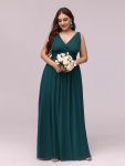 Pleated Sleeveless V-Neck Chiffon Maxi Dress – Teal