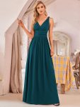 Pleated Sleeveless V-Neck Chiffon Maxi Dress – Teal