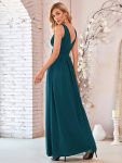 Pleated Sleeveless V-Neck Chiffon Maxi Dress – Teal