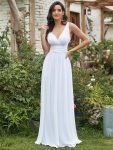 Pleated Sleeveless V-Neck Chiffon Maxi Dress - White