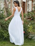 Pleated Sleeveless V-Neck Chiffon Maxi Dress – White