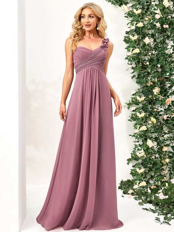 Chiffon One Shoulder Maxi Long Bridesmaid Dresses for Women - Purple Orchid