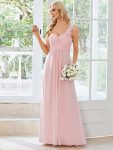 Sweet Pleated Bodice One Shoulder Chiffon Bridesmaid Dress – Pink