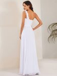 Chiffon One Shoulder Maxi Long Bridesmaid Dresses for Women – White