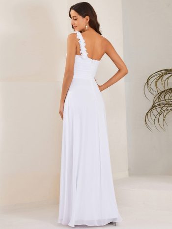 Chiffon One Shoulder Maxi Long Bridesmaid Dresses for Women - White