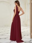 Pleated One Shoulder Long Chiffon Formal Evening Dress – Burgundy