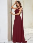 Pleated One Shoulder Long Chiffon Formal Evening Dress – Burgundy