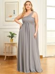 Pleated One Shoulder Long Chiffon Formal Evening Dress – Grey