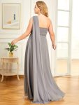 Pleated One Shoulder Long Chiffon Formal Evening Dress – Grey