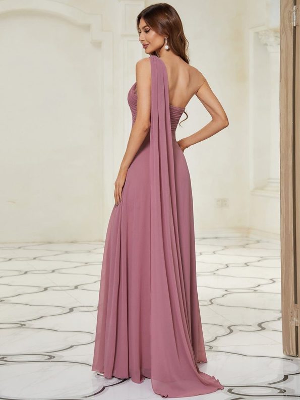 Pleated One Shoulder Long Chiffon Formal Evening Dress - Purple Orchid