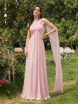 Pleated One Shoulder Long Chiffon Formal Evening Dress – Pink