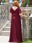 Long Chiffon Empire Waist Bridesmaid Dress with Short Flutter Sleeves – Burgundy