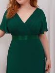 Long Chiffon Empire Waist Bridesmaid Dress with Short Flutter Sleeves – Dark Green