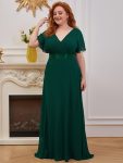 Long Chiffon Empire Waist Bridesmaid Dress with Short Flutter Sleeves – Dark Green