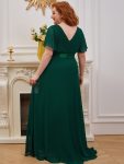 Long Chiffon Empire Waist Bridesmaid Dress with Short Flutter Sleeves – Dark Green