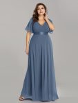 Long Chiffon Empire Waist Bridesmaid Dress with Short Flutter Sleeves – Dusty Navy