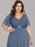 Long Chiffon Empire Waist Bridesmaid Dress with Short Flutter Sleeves – Dusty Navy