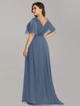 Long Chiffon Empire Waist Bridesmaid Dress with Short Flutter Sleeves – Dusty Navy