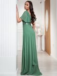 Long Chiffon Empire Waist Bridesmaid Dress with Short Flutter Sleeves – Green Bean