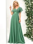 Long Chiffon Empire Waist Bridesmaid Dress with Short Flutter Sleeves – Green Bean