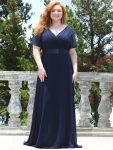 Long Chiffon Empire Waist Bridesmaid Dress with Short Flutter Sleeves – Navy Blue