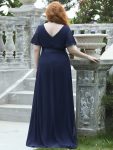 Long Chiffon Empire Waist Bridesmaid Dress with Short Flutter Sleeves – Navy Blue