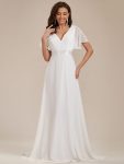 Long Chiffon Empire Waist Bridesmaid Dress with Short Flutter Sleeves - White