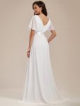 Long Chiffon Empire Waist Bridesmaid Dress with Short Flutter Sleeves – White