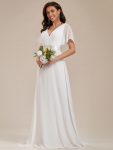 Long Chiffon Empire Waist Bridesmaid Dress with Short Flutter Sleeves – White