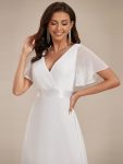 Long Chiffon Empire Waist Bridesmaid Dress with Short Flutter Sleeves – White