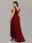 V-Neck High-Low Chiffon Evening Party Dress – Burgundy