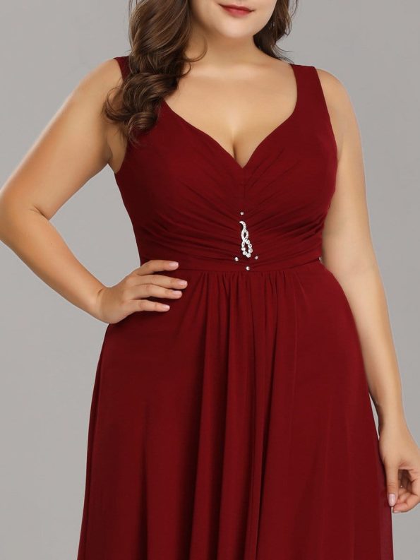 V-Neck High-Low Chiffon Evening Party Dress - Burgundy