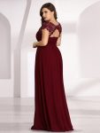 Elegant Lace Cap Sleeve Maxi Long Chiffon Bridesmaid Dress – Burgundy