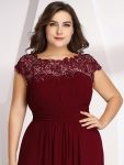 Elegant Lace Cap Sleeve Maxi Long Chiffon Bridesmaid Dress – Burgundy