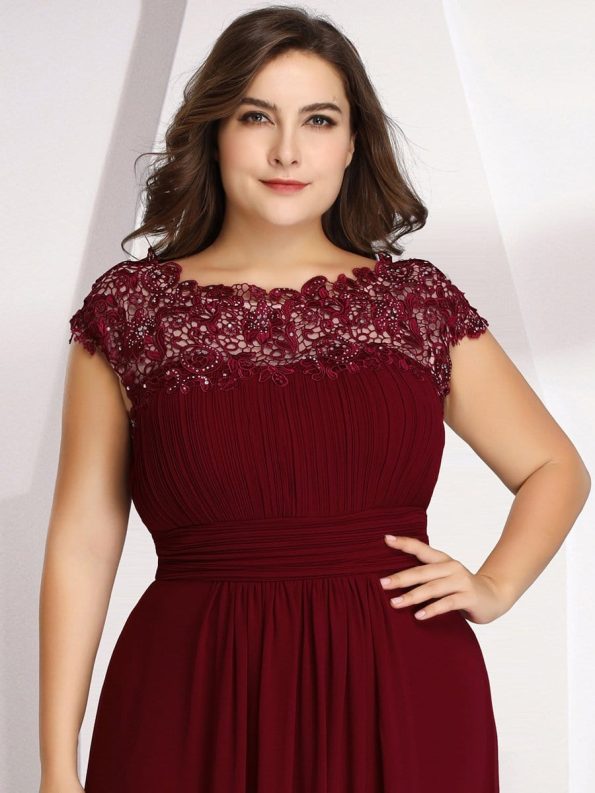 Elegant Lace Cap Sleeve Maxi Long Chiffon Bridesmaid Dress - Burgundy