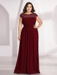 Elegant Lace Cap Sleeve Maxi Long Chiffon Bridesmaid Dress – Burgundy