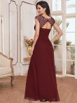 Elegant Lace Cap Sleeve Maxi Long Chiffon Bridesmaid Dress – Burgundy