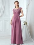 Elegant Lace Cap Sleeve Maxi Long Chiffon Bridesmaid Dress – Purple Orchid