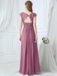 Elegant Lace Cap Sleeve Maxi Long Chiffon Bridesmaid Dress – Purple Orchid