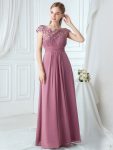 Elegant Lace Cap Sleeve Maxi Long Chiffon Bridesmaid Dress – Purple Orchid