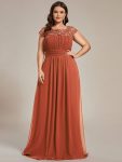 Elegant Floor-Length Lace Cap Sleeve Bridesmaid Dress – Burnt Orange