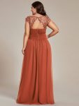 Elegant Floor-Length Lace Cap Sleeve Bridesmaid Dress – Burnt Orange