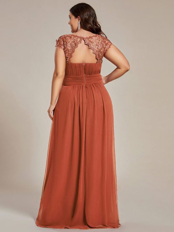 Elegant Floor-Length Lace Cap Sleeve Bridesmaid Dress - Burnt Orange