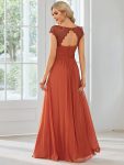 Elegant Floor-Length Lace Cap Sleeve Bridesmaid Dress – Burnt Orange