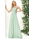 Classic Maxi Long Lace Cap Sleeve Bridesmaid Dress – Mint Green