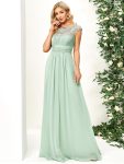 Classic Maxi Long Lace Cap Sleeve Bridesmaid Dress – Mint Green