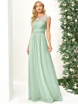 Classic Maxi Long Lace Cap Sleeve Bridesmaid Dress – Mint Green